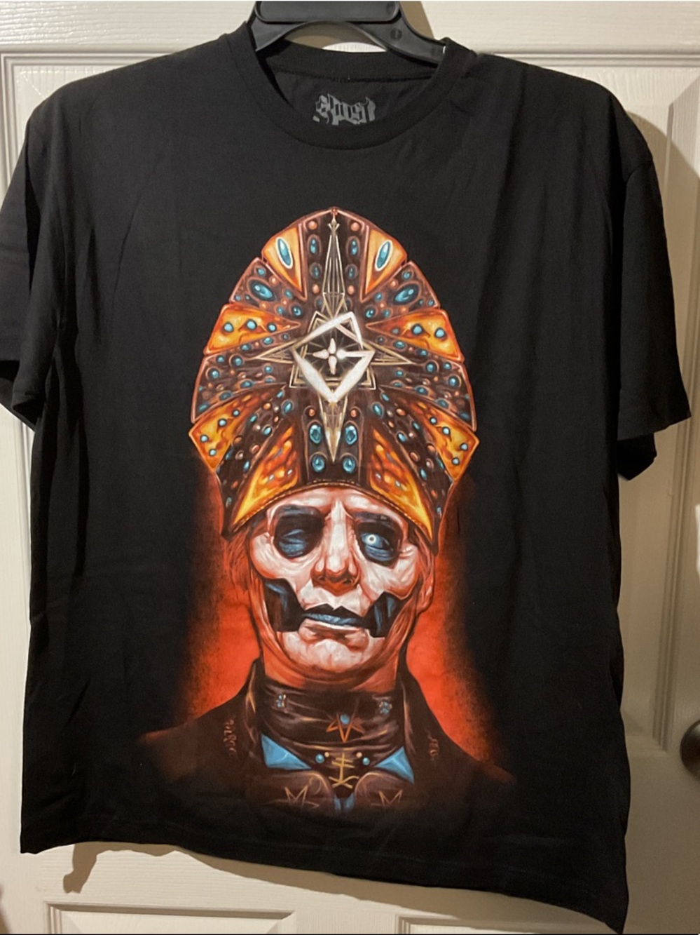 NWT Ghost Band Black Short Sleeve Tee with Orange & Blue Graphic
